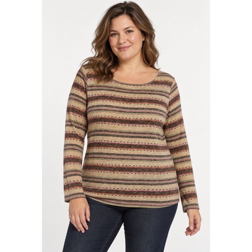Lauren Ralph Lauren Top Women’s XL Brown Melange Stripe 100% Linen Knit